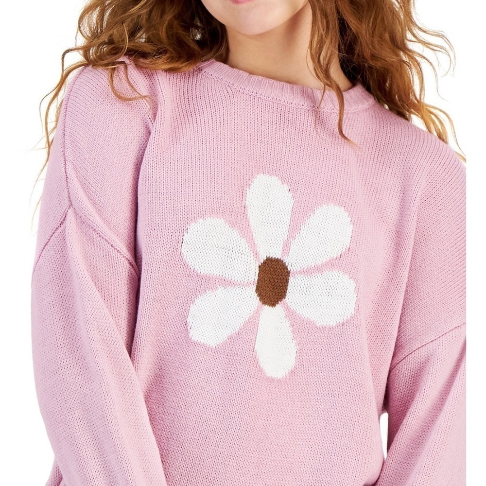 Just Polly' Daisy Graphic Ribbed-Edge Sweater Medium - Picture 2 of 4